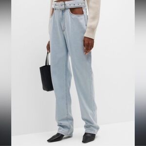 WE WORE WHAT X Revolve Cut Out Straight Leg Light Wash Jeans Size 27 New